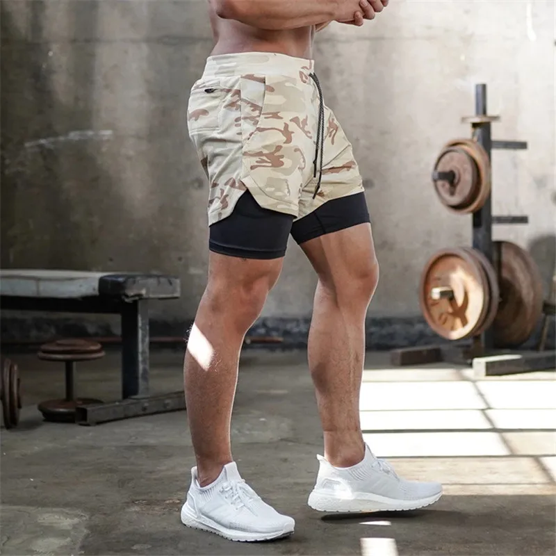 2025 Camo Running Shorts Men 2 In 1 Double-deck Quick Dry GYM Sport Shorts Fitness Jogging Workout Shorts Men Sports Short Pants