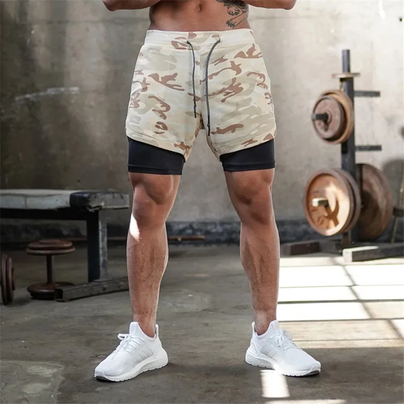 2025 Camo Running Shorts Men 2 In 1 Double-deck Quick Dry GYM Sport Shorts Fitness Jogging Workout Shorts Men Sports Short Pants