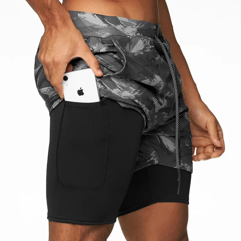 2025 Camo Running Shorts Men 2 In 1 Double-deck Quick Dry GYM Sport Shorts Fitness Jogging Workout Shorts Men Sports Short Pants