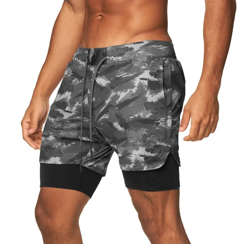 2025 Camo Running Shorts Men 2 In 1 Double-deck Quick Dry GYM Sport Shorts Fitness Jogging Workout Shorts Men Sports Short Pants