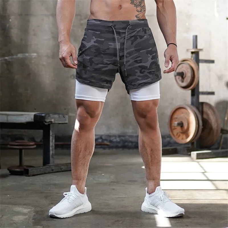 2025 Camo Running Shorts Men 2 In 1 Double-deck Quick Dry GYM Sport Shorts Fitness Jogging Workout Shorts Men Sports Short Pants