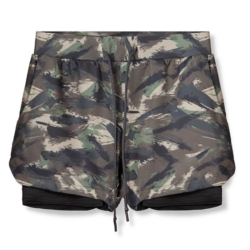 2025 Camo Running Shorts Men 2 In 1 Double-deck Quick Dry GYM Sport Shorts Fitness Jogging Workout Shorts Men Sports Short Pants