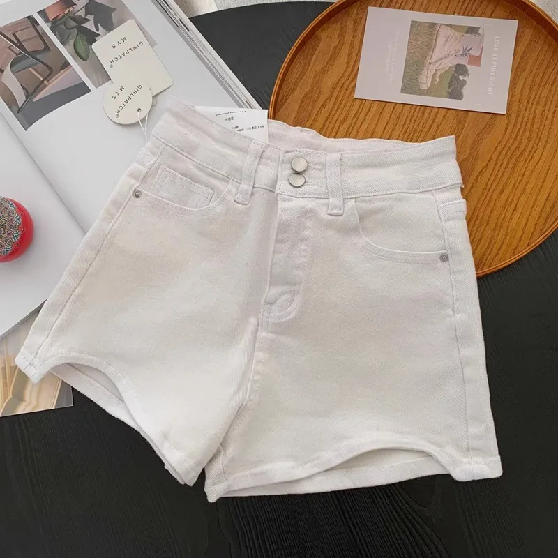 High Quality Irregular Design White Denim Shorts For Women's Fashion Jeans New Summer Loose A-line Wide-Leg Hot Pants