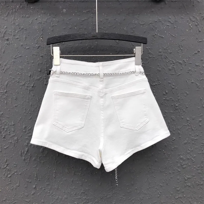 High Quality Irregular Design White Denim Shorts For Women's Fashion Jeans New Summer Loose A-line Wide-Leg Hot Pants