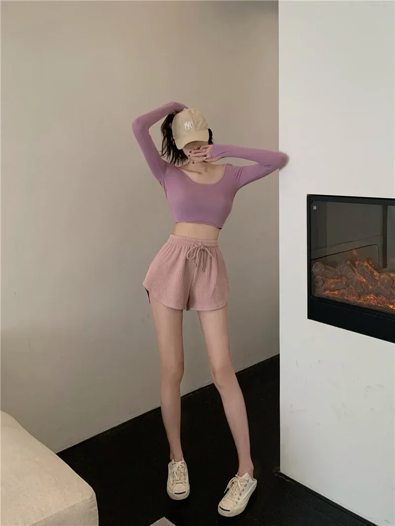 Women Gym Fitness Running Shorts Women's Thin Style Loose Casual Large Size Wide Leg High Waist A-word Sports Hot Pants Women Gym Fitness Running Shorts Women's Thin Style Loose Casual Large Size Wide Leg High Waist A-word Sports Hot Pants