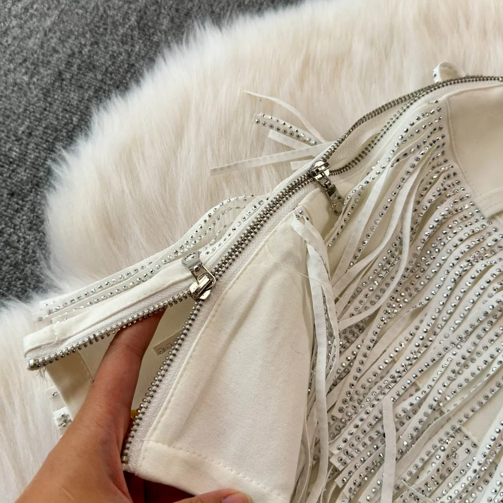 Personality Fashion Tassel Shorts Summer Women's Diamond Black Sexy Mid Waist Dance Denim Hotpants Temperament Versatile Shorts