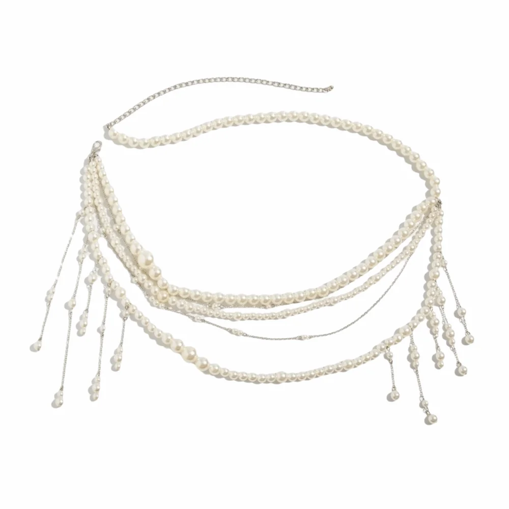 Elegant Design Imitation Pearl Waist Beads Pearl Imitation Summer Style Bikini Belt Chain Link Tassel Detail Body Jewelry