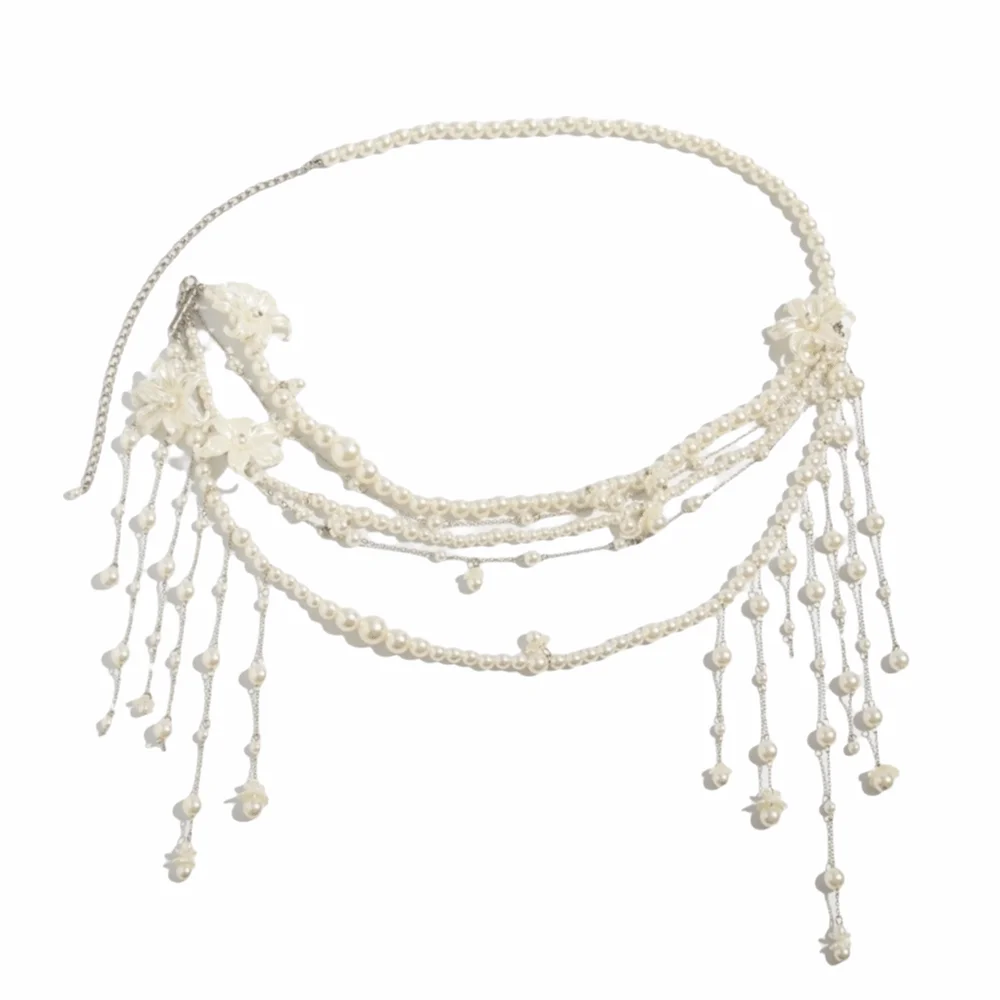 Elegant Design Imitation Pearl Waist Beads Pearl Imitation Summer Style Bikini Belt Chain Link Tassel Detail Body Jewelry