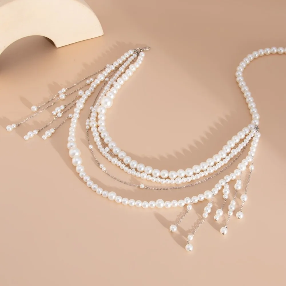 Elegant Design Imitation Pearl Waist Beads Pearl Imitation Summer Style Bikini Belt Chain Link Tassel Detail Body Jewelry