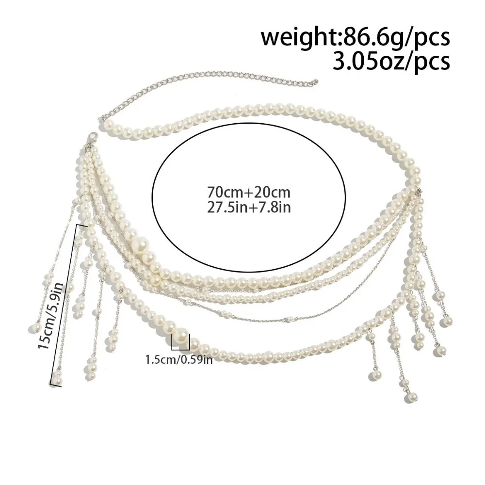 Elegant Design Imitation Pearl Waist Beads Pearl Imitation Summer Style Bikini Belt Chain Link Tassel Detail Body Jewelry