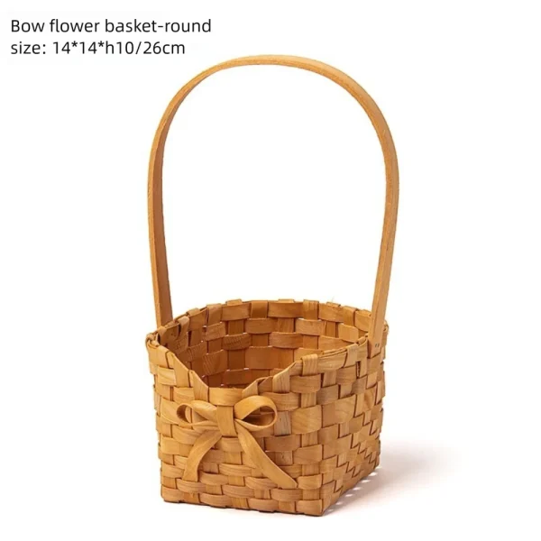 Willow Rattan Bride Flower Basket Picnic Container with Handle Bowknot Flower Basket Hand-Woven Picnic Weaving Basket