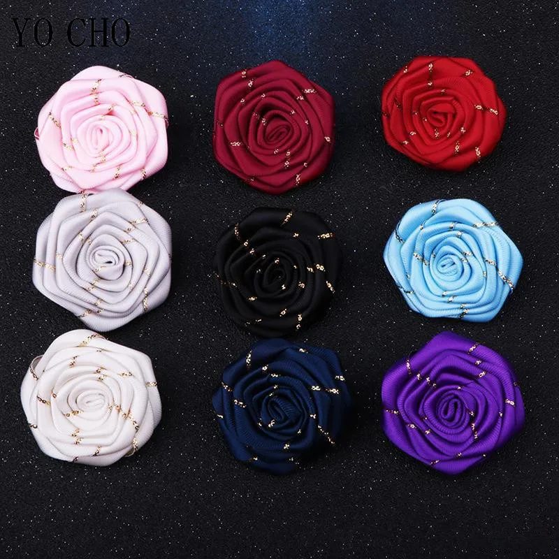Men Wedding Brooches Cloth Art Handmade Rose Flower Brooch Lapel Pin Badge Tassel Chain Men's Suit Accessories Groom Boutonniere