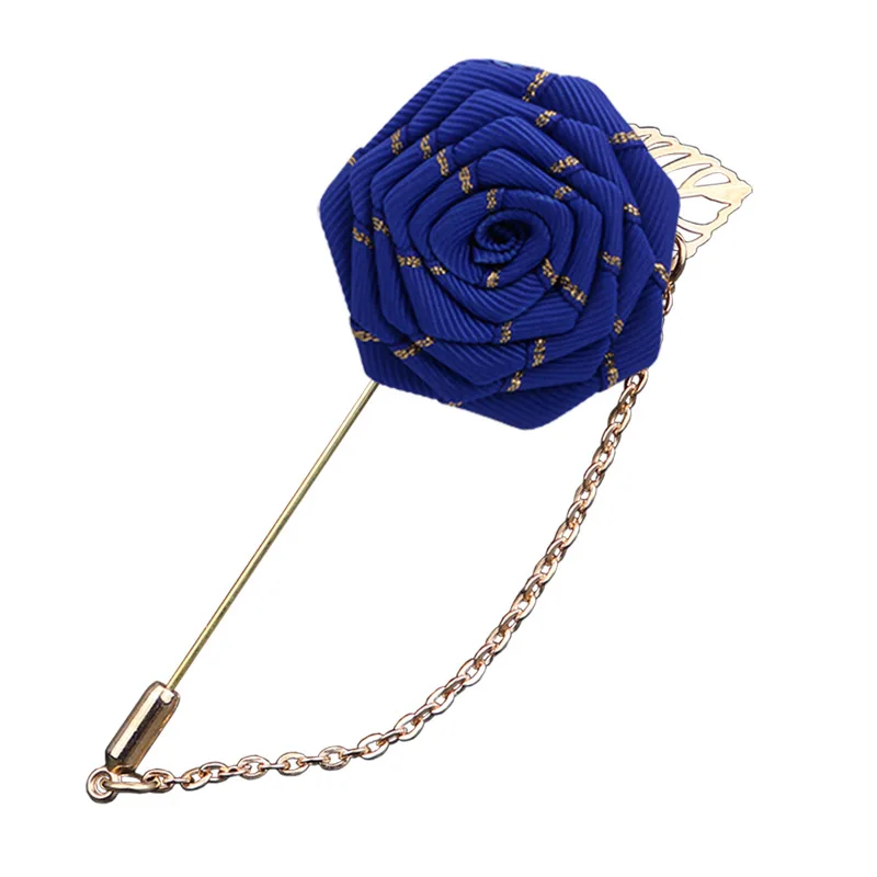 Men Wedding Brooches Cloth Art Handmade Rose Flower Brooch Lapel Pin Badge Tassel Chain Men's Suit Accessories Groom Boutonniere