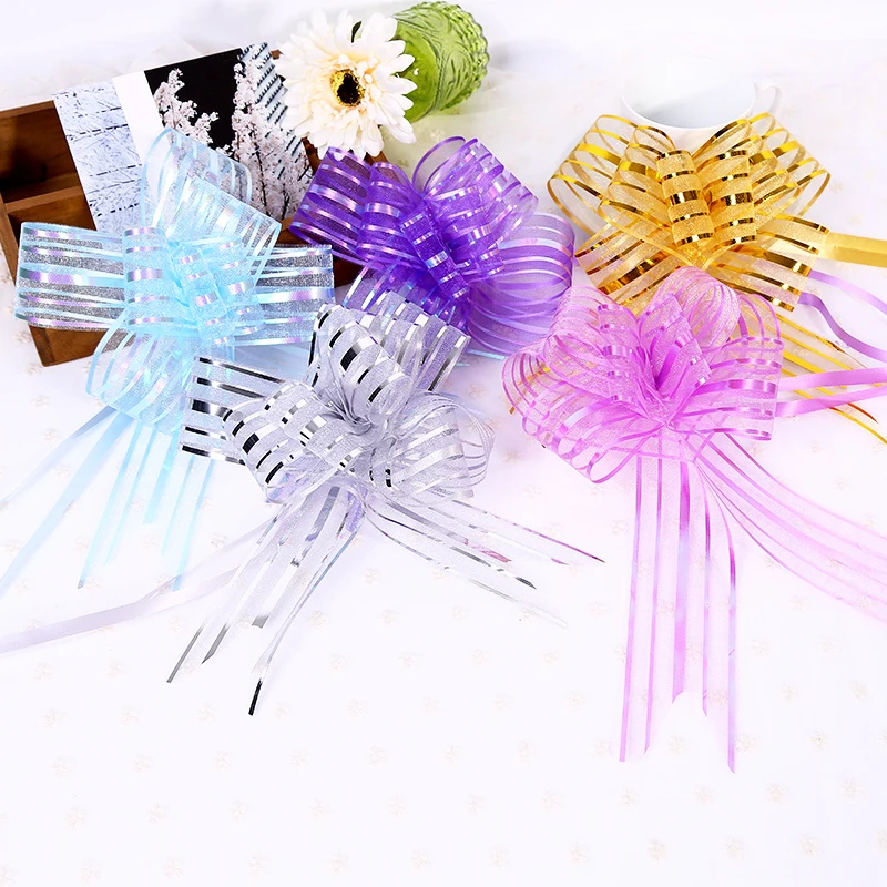 10PCS Bow Pull Flower Colorful Ribbons Flower Wrappers For Wedding Events Birthday Decoration Wedding Car Christmas Gifts Decor
