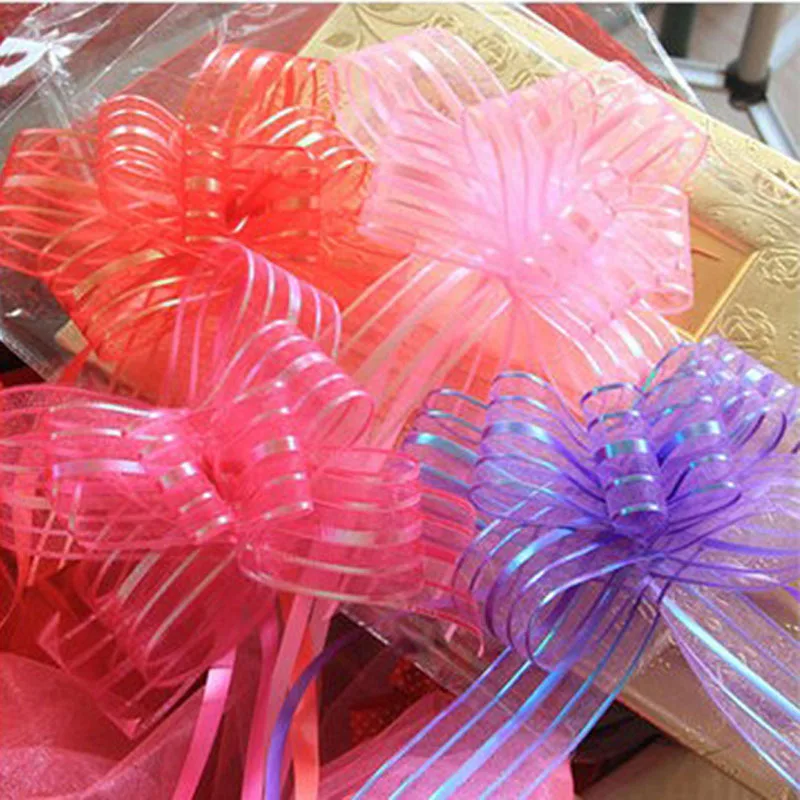 10PCS Bow Pull Flower Colorful Ribbons Flower Wrappers For Wedding Events Birthday Decoration Wedding Car Christmas Gifts Decor