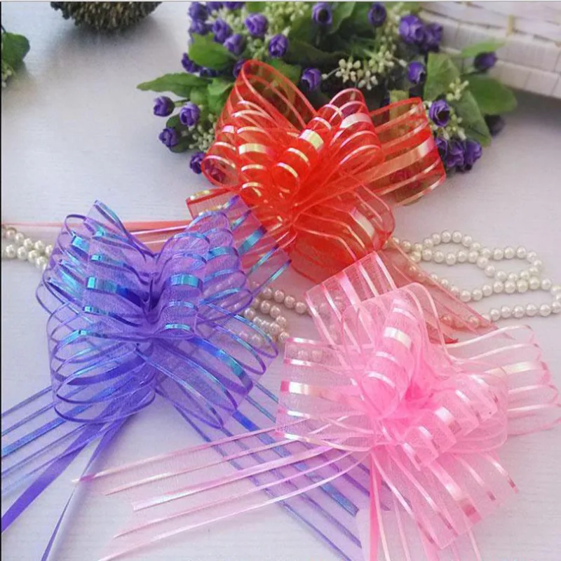 10PCS Bow Pull Flower Colorful Ribbons Flower Wrappers For Wedding Events Birthday Decoration Wedding Car Christmas Gifts Decor