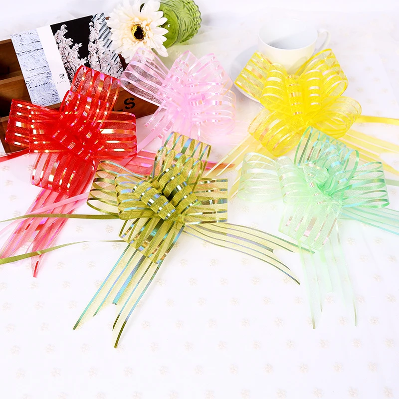 10PCS Bow Pull Flower Colorful Ribbons Flower Wrappers For Wedding Events Birthday Decoration Wedding Car Christmas Gifts Decor