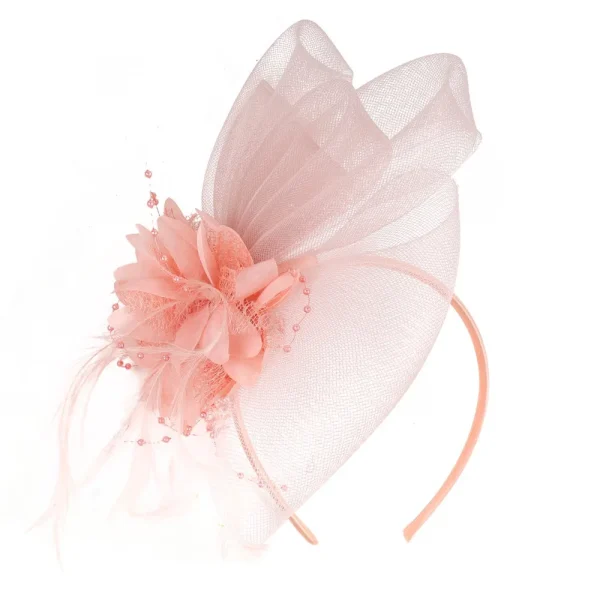 Formal Dress Small Top Hat Headband Luxury British Retro Cocktail Bridal Mesh Ribbons Cap with Ear Clip Clear Beads