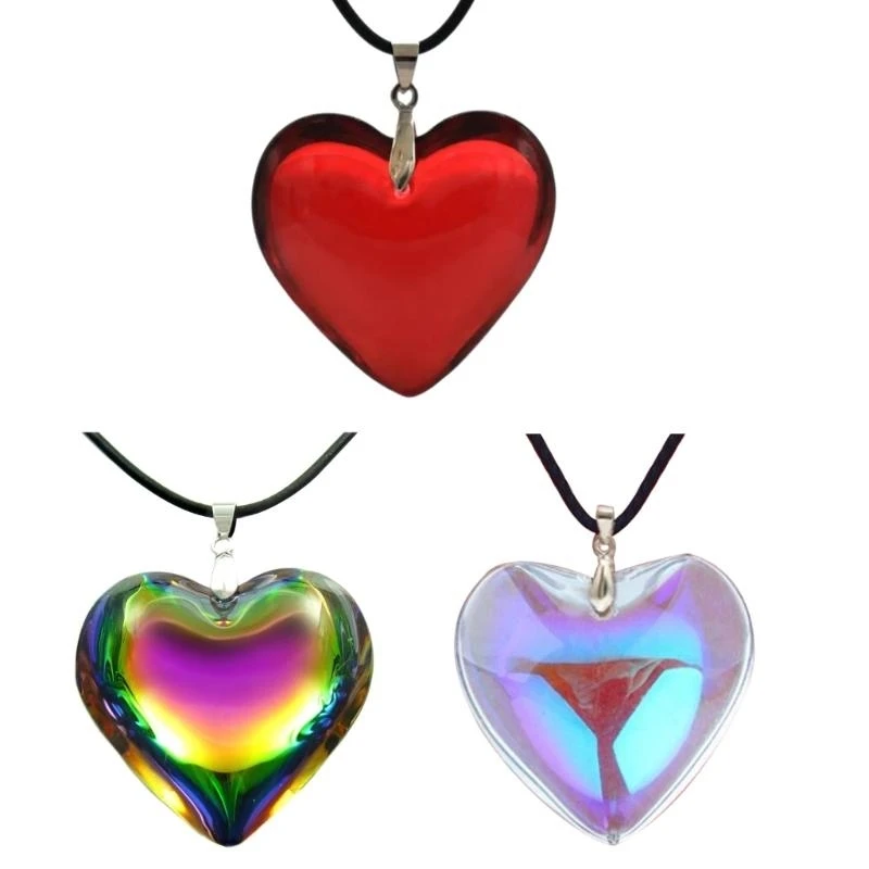 Crystal Glass Heart Necklace Fashion Pendant Necklace Colorful Jewelry for Christmas Party Decoration Unique Clavicle AXYD