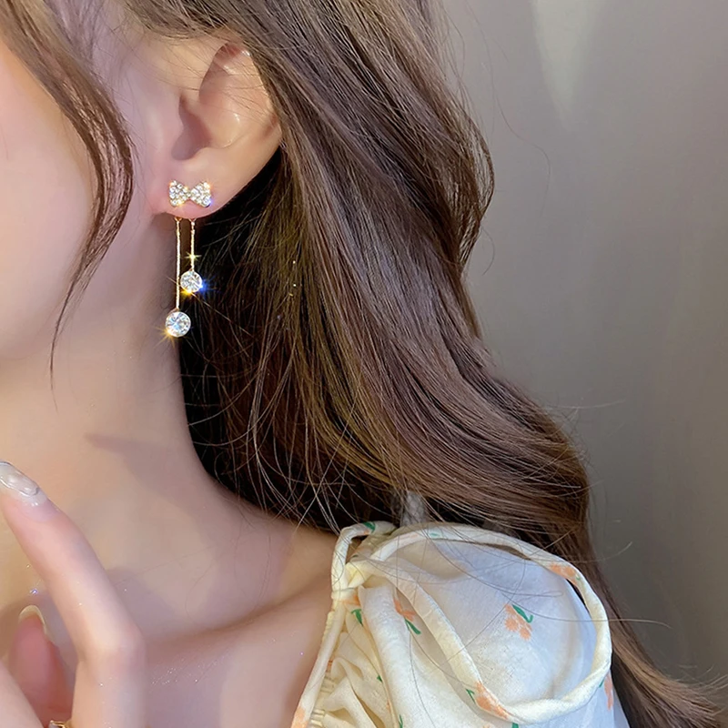 S925 Silver Needle Temperament Tassel Long Full Of Rhinestone Earrings For Bridal Wedding Accessories Trendy Fashion Design