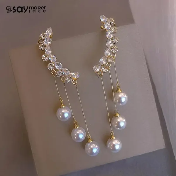 S925 Silver Needle Temperament Tassel Long Full Of Rhinestone Earrings For Bridal Wedding Accessories Trendy Fashion Design