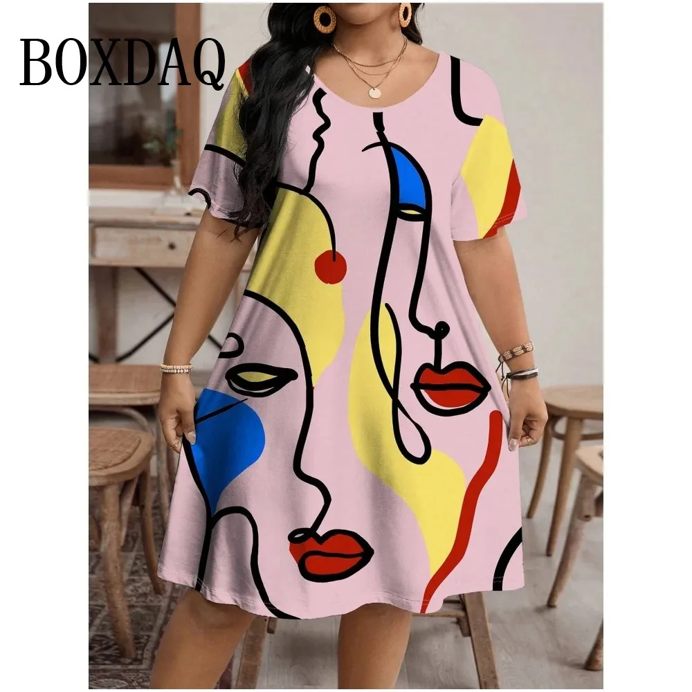 2024 Fashion Women Dress Painted Art Face Streetwear Pattern Print Summer Dress Casual Short Sleeve Loose Dresses Plus Size 9XL 2024 Fashion Women Dress Painted Art Face Streetwear Pattern Print Summer Dress Casual Short Sleeve Loose Dresses Plus Size 9XL