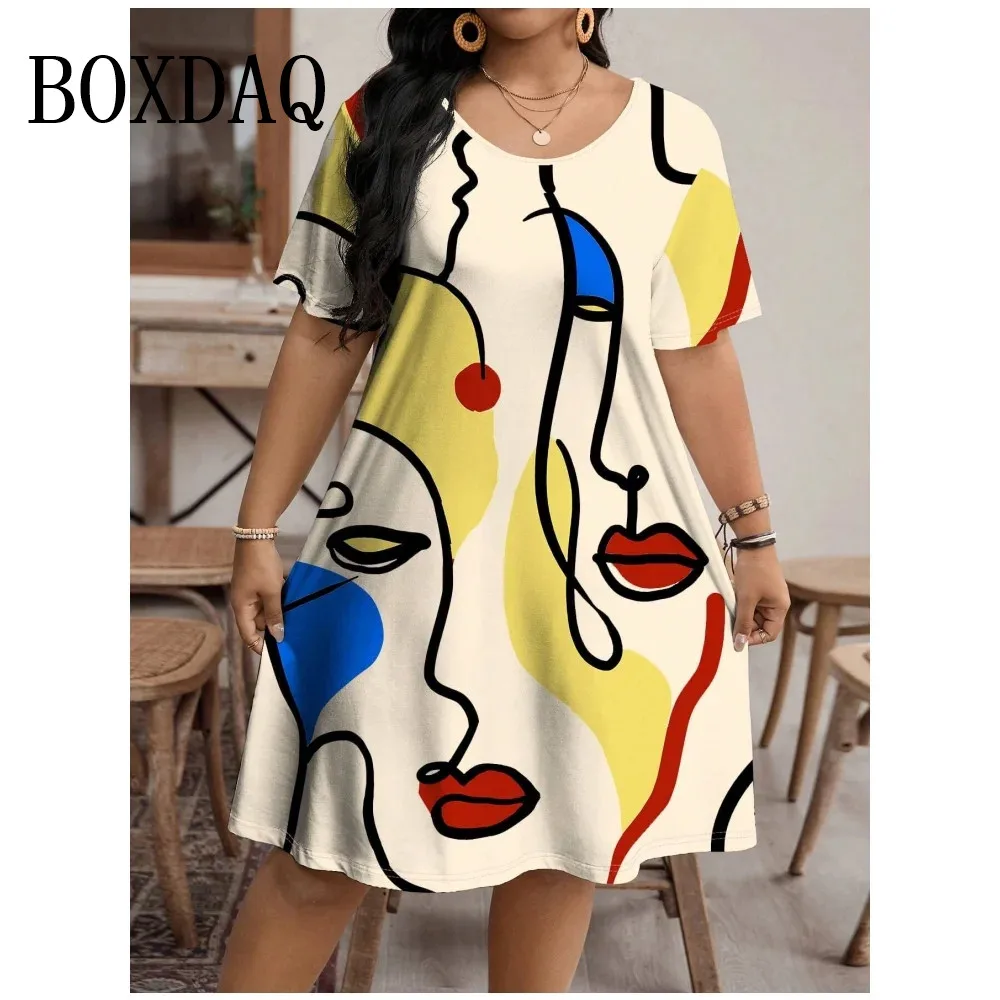 2024 Fashion Women Dress Painted Art Face Streetwear Pattern Print Summer Dress Casual Short Sleeve Loose Dresses Plus Size 9XL 2024 Fashion Women Dress Painted Art Face Streetwear Pattern Print Summer Dress Casual Short Sleeve Loose Dresses Plus Size 9XL