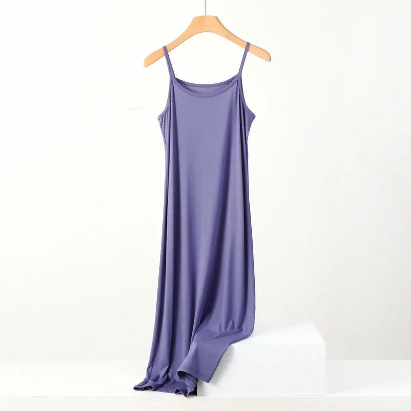 Plus size spring and summer versatile slim long inner nightgown suspender modal cotton solid color bottoming dress