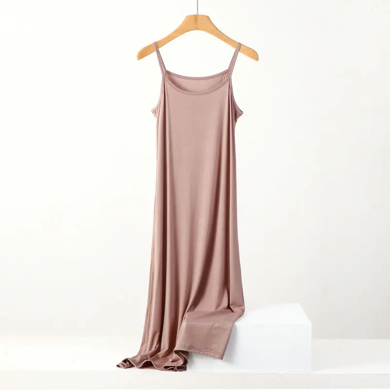 Plus size spring and summer versatile slim long inner nightgown suspender modal cotton solid color bottoming dress