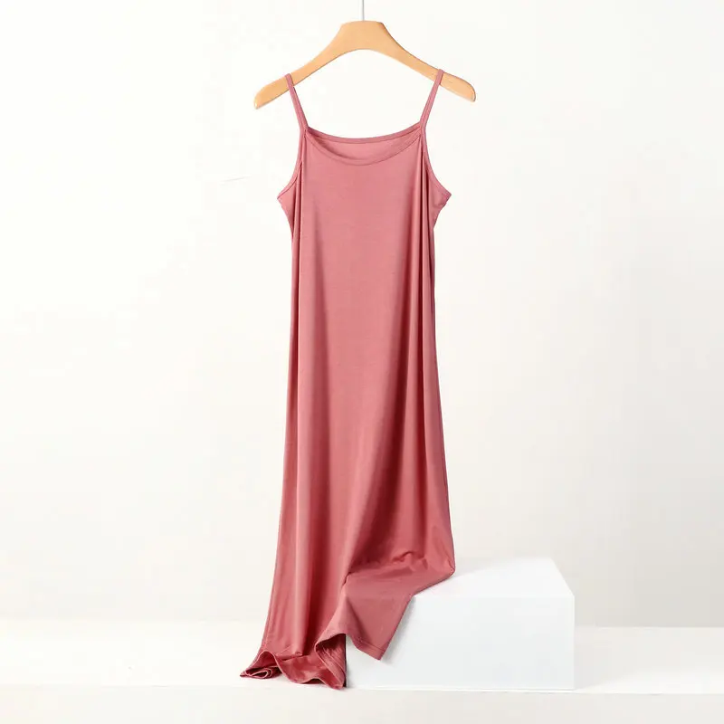 Plus size spring and summer versatile slim long inner nightgown suspender modal cotton solid color bottoming dress