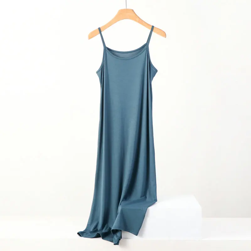 Plus size spring and summer versatile slim long inner nightgown suspender modal cotton solid color bottoming dress