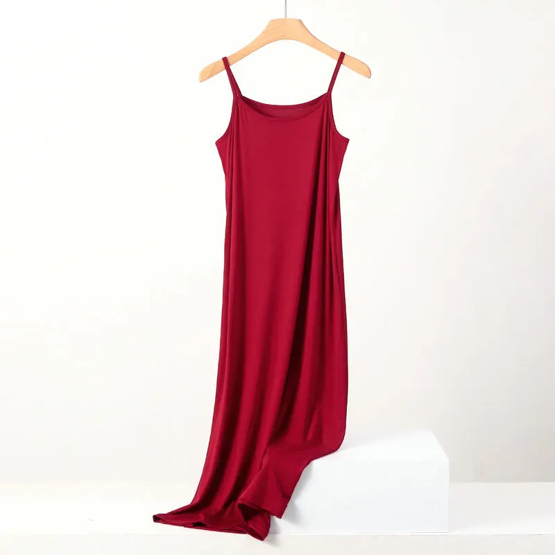 Plus size spring and summer versatile slim long inner nightgown suspender modal cotton solid color bottoming dress