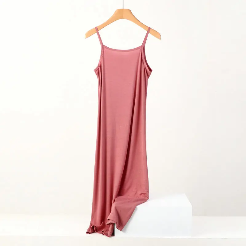 Plus size spring and summer versatile slim long inner nightgown suspender modal cotton solid color bottoming dress