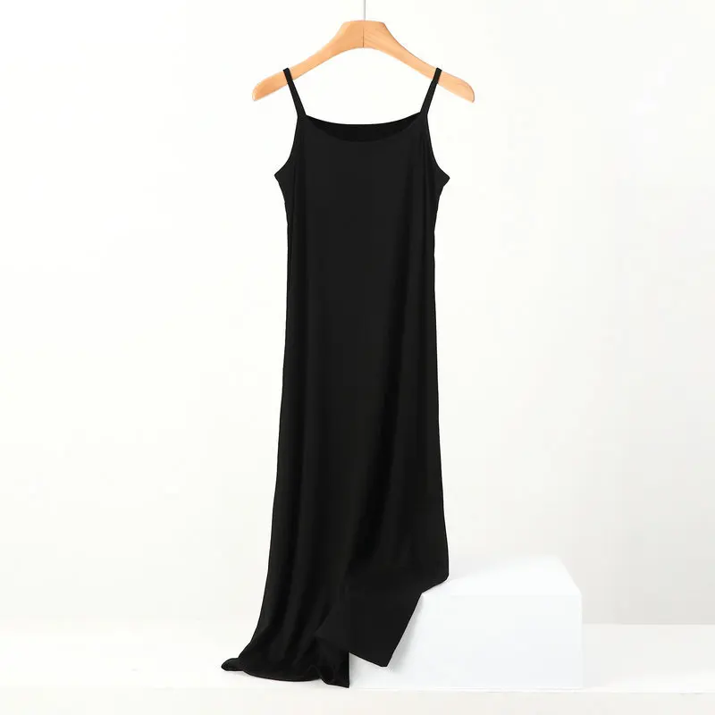 Plus size spring and summer versatile slim long inner nightgown suspender modal cotton solid color bottoming dress