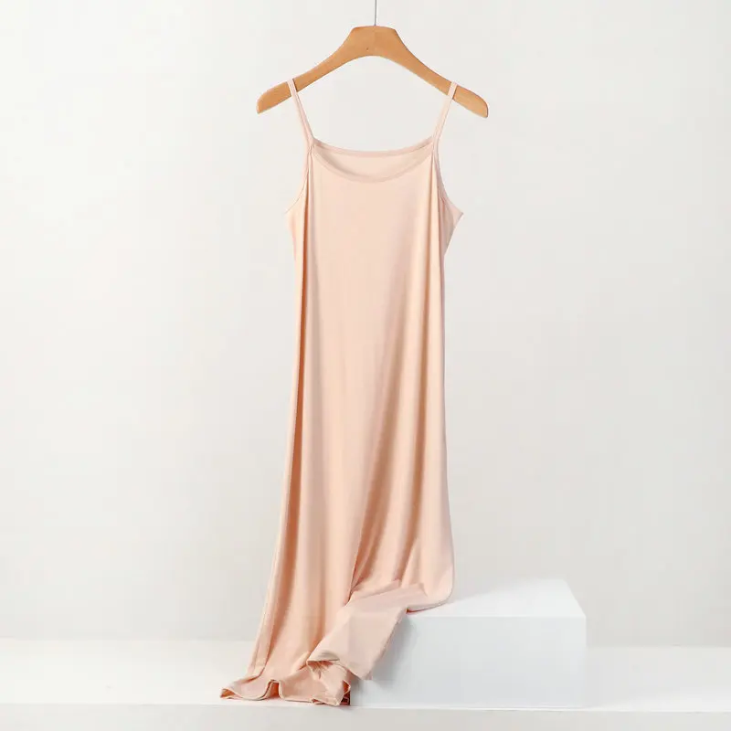 Plus size spring and summer versatile slim long inner nightgown suspender modal cotton solid color bottoming dress