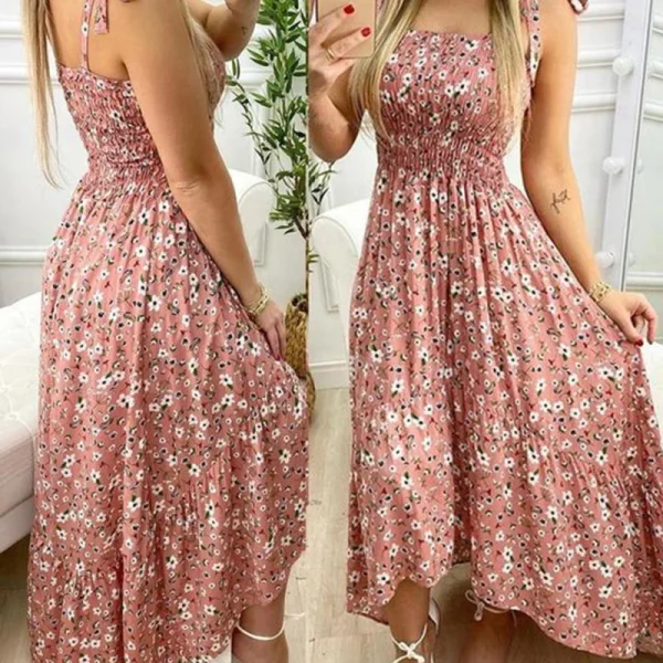 Summer Sexy Spaghetti Strap Floral Print Maxi Dress For Women Casual Elegant Chest Wrap Long Woman Beach Dress Holiday