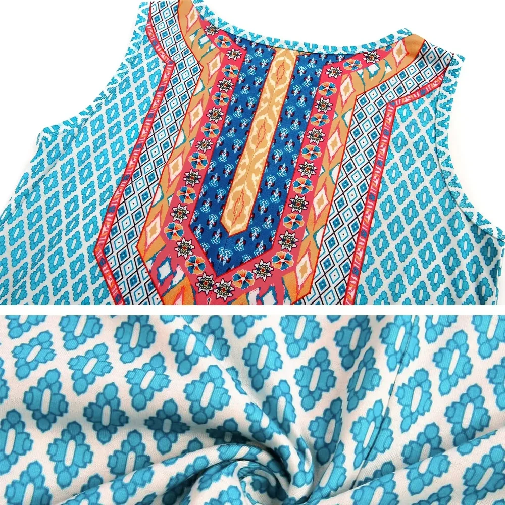 Bohemian Print New Casual Sleeveless Long Women's Round Neck Dress Retro Dress Sweetheart Rustic Country Sleeveless Dress Bohemian Print New Casual Sleeveless Long Women's Round Neck Dress Retro Dress Sweetheart Rustic Country Sleeveless Dress