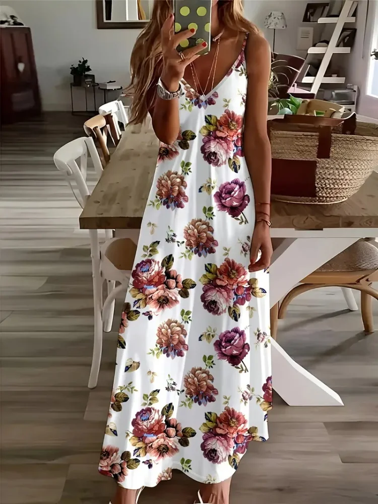 Printed Slim-fit Straight Tube Halter Women's Long Dress Summer Evening Dress High-end Atmosphere Elegant Dress Advance Guard