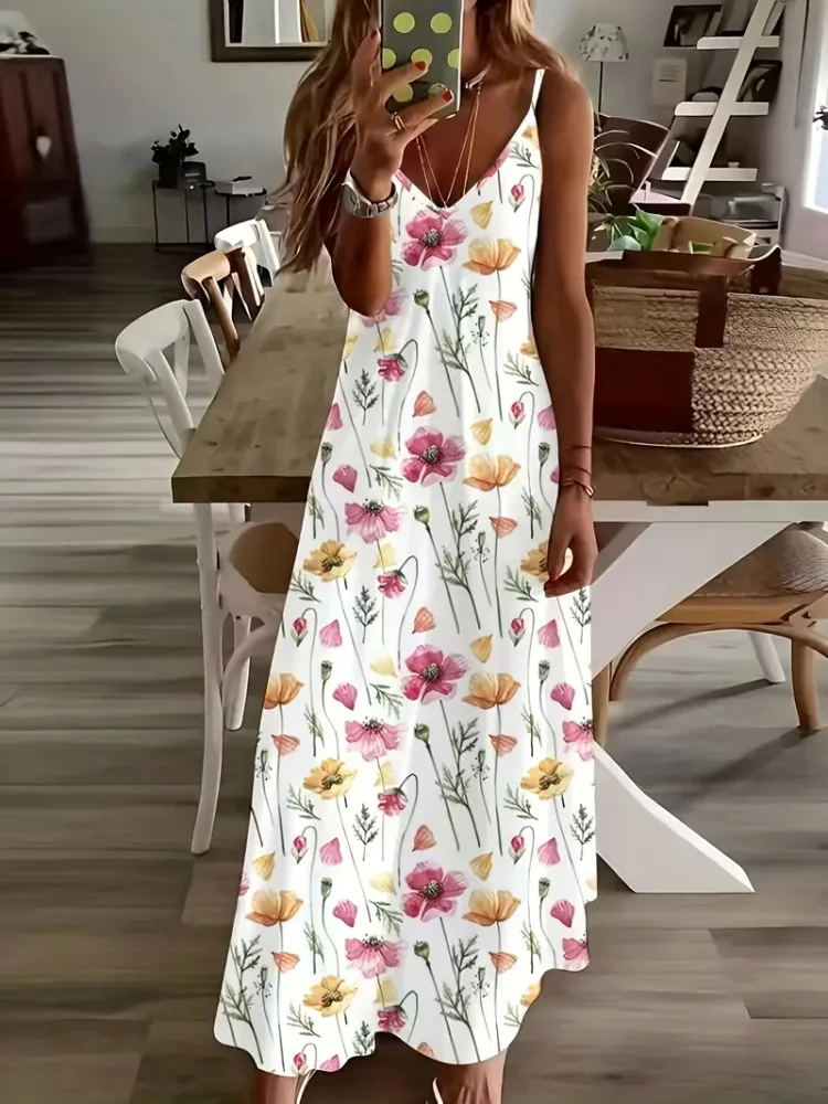 Printed Slim-fit Straight Tube Halter Women's Long Dress Summer Evening Dress High-end Atmosphere Elegant Dress Advance Guard