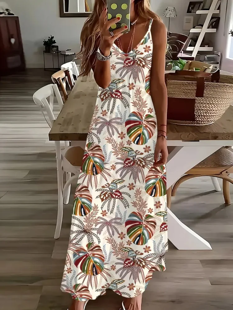 Printed Slim-fit Straight Tube Halter Women's Long Dress Summer Evening Dress High-end Atmosphere Elegant Dress Advance Guard