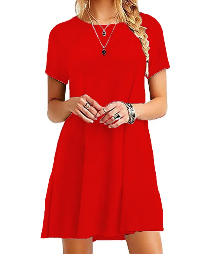 Women Shirt Dress Summer O-Neck Short Sleeve Slim A-Line Beach Holiday Dresses YKD-nz056
