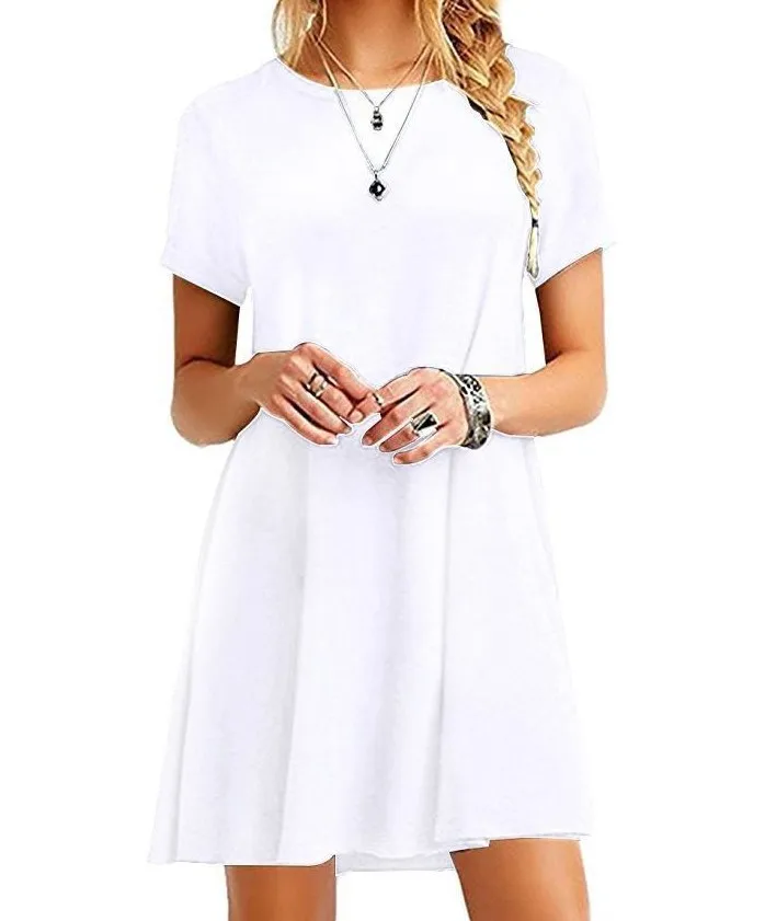 Women Shirt Dress Summer O-Neck Short Sleeve Slim A-Line Beach Holiday Dresses YKD-nz056