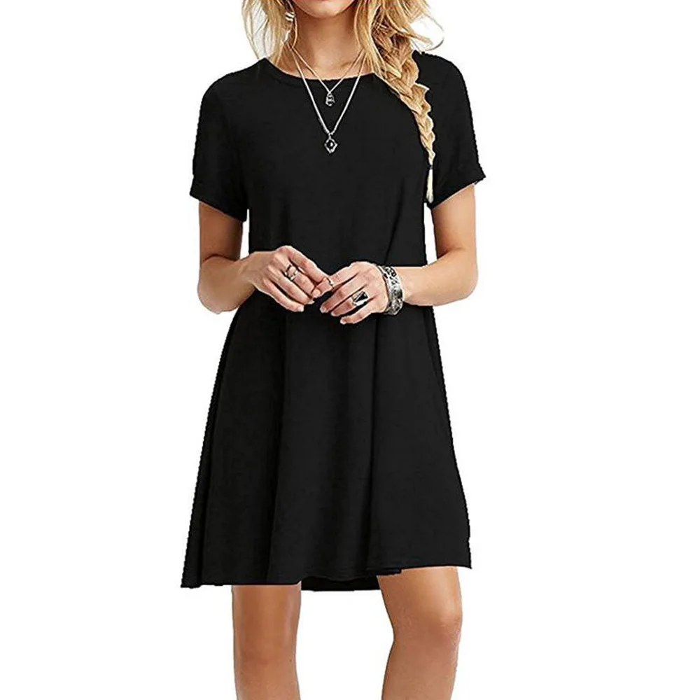Women Shirt Dress Summer O-Neck Short Sleeve Slim A-Line Beach Holiday Dresses YKD-nz056