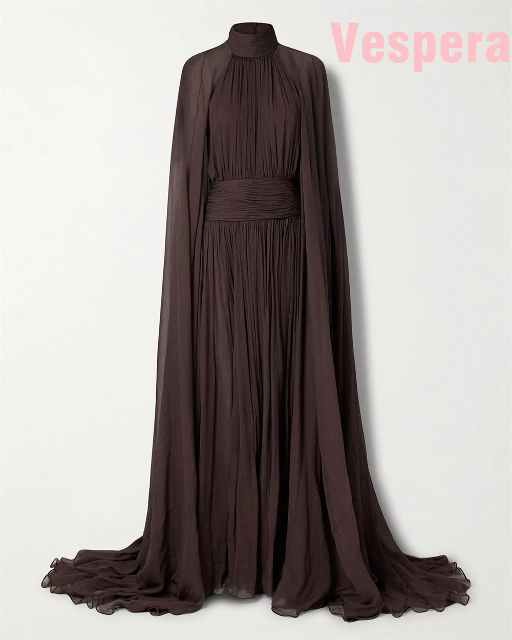 Customized Bohemian Chiffon Evening Dress Exquisite High Collar Celebrity Gowns Fashion   Watteau Train Vestido De Festa