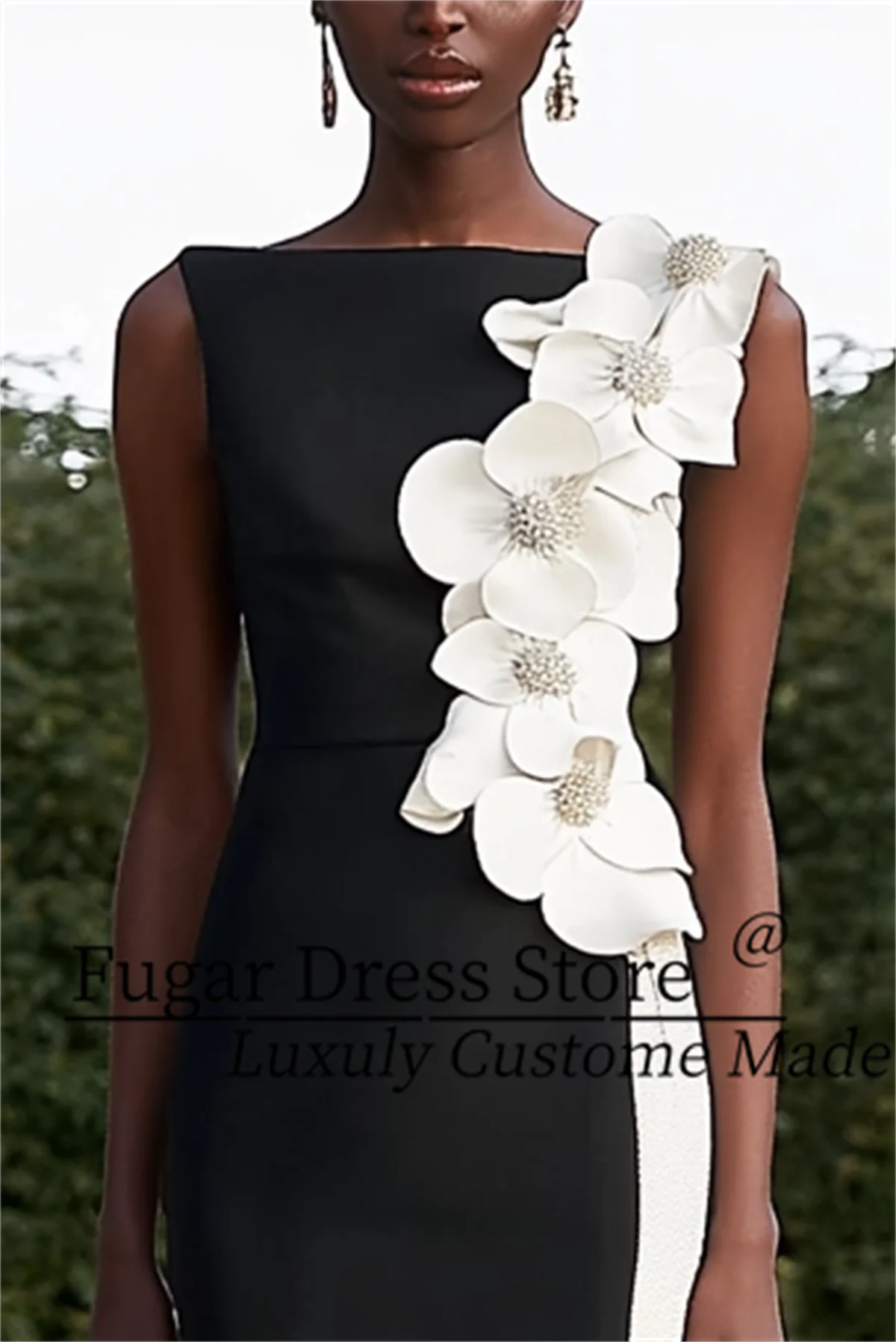 TIANTIAN Customized Daily Party Work Black White 3D Flower Dinner Prom Dress Party Luxurious Women  robes de soirée