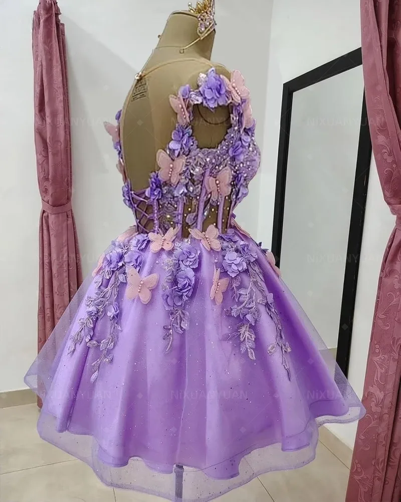Butterfly Short Homecoming Dresses for Teens Off Shoulder Prom Dress for Quinceanera Puffy Tulle Short Prom Gown Customized