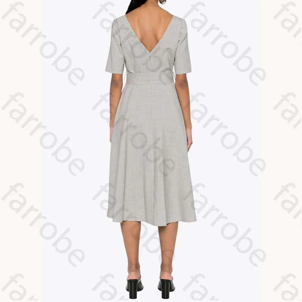 Customized Sexy Elegant Flares Belted Midi Dress A-Line Evening Dresses Formal Exquisite High Quality Prom Party Gowns for Women