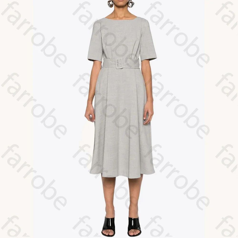 Customized Sexy Elegant Flares Belted Midi Dress A-Line Evening Dresses Formal Exquisite High Quality Prom Party Gowns for Women