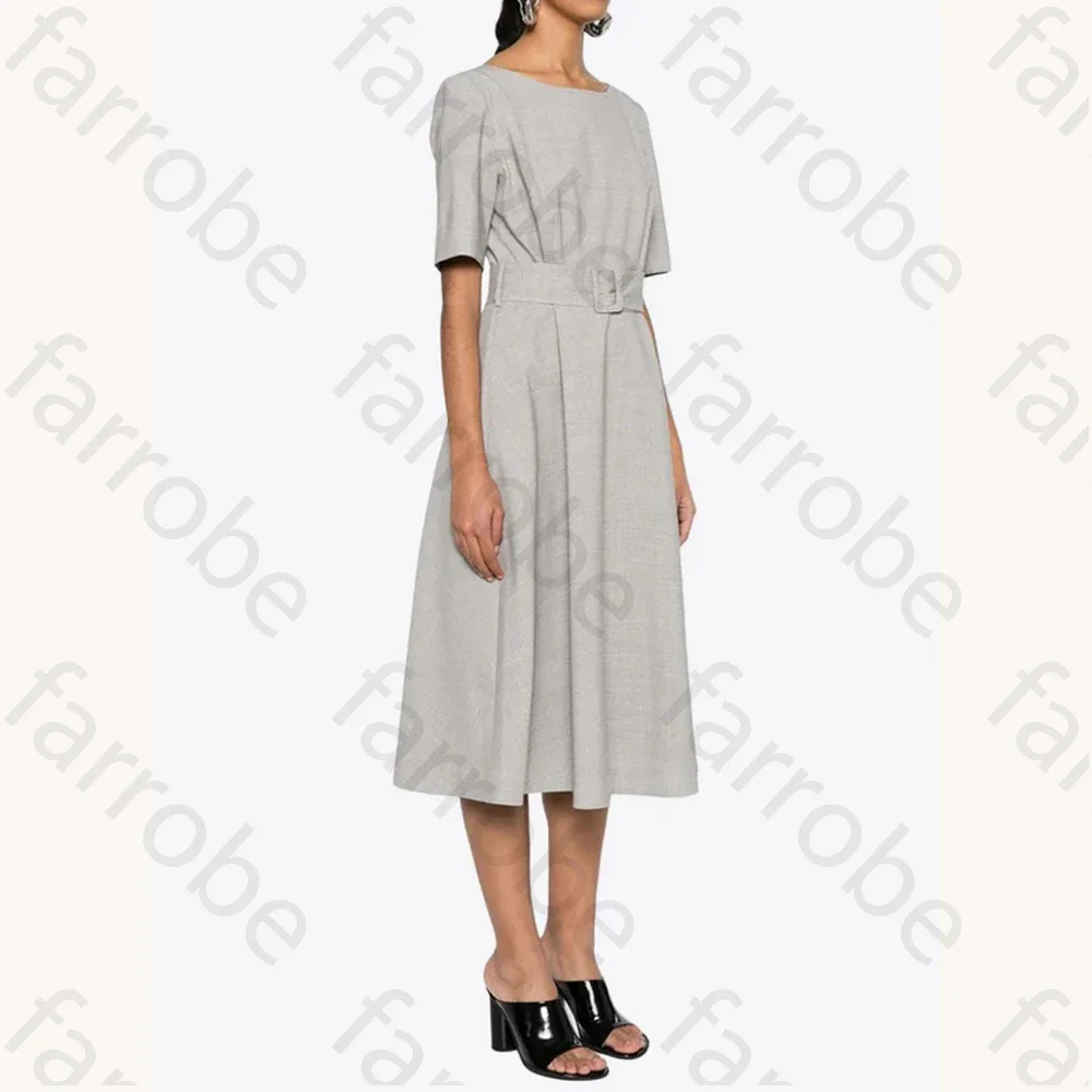 Customized Sexy Elegant Flares Belted Midi Dress A-Line Evening Dresses Formal Exquisite High Quality Prom Party Gowns for Women