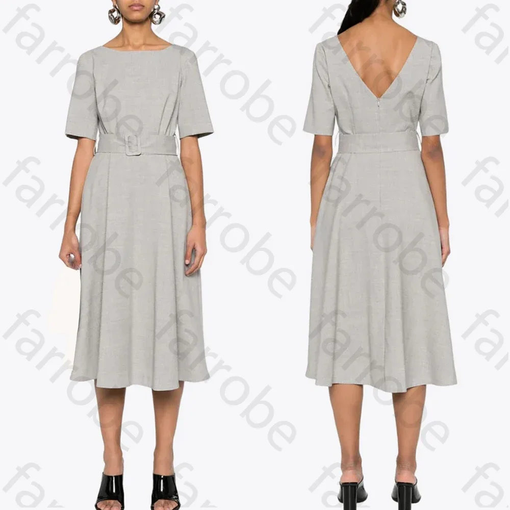 Customized Sexy Elegant Flares Belted Midi Dress A-Line Evening Dresses Formal Exquisite High Quality Prom Party Gowns for Women